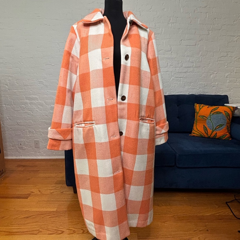 Scoop Orange Plaid /Buffalo Check Long Coat - Size 16/18 - Picture 2 of 7